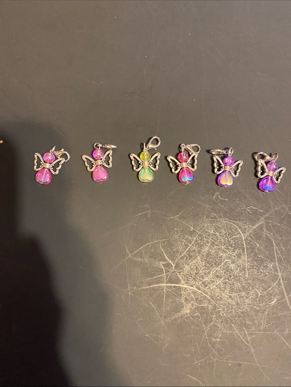 Silver Butterfly Charm Pendant with Pink and Purple Accents